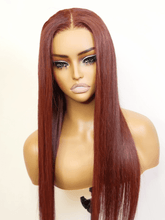 Brooklyn Hair Ruby Red Straight Glueless Wig Invisible Small Knots 5x5 Swiss HD Pre-Cut Lace 180% Density 24-26" / Reddish Brown